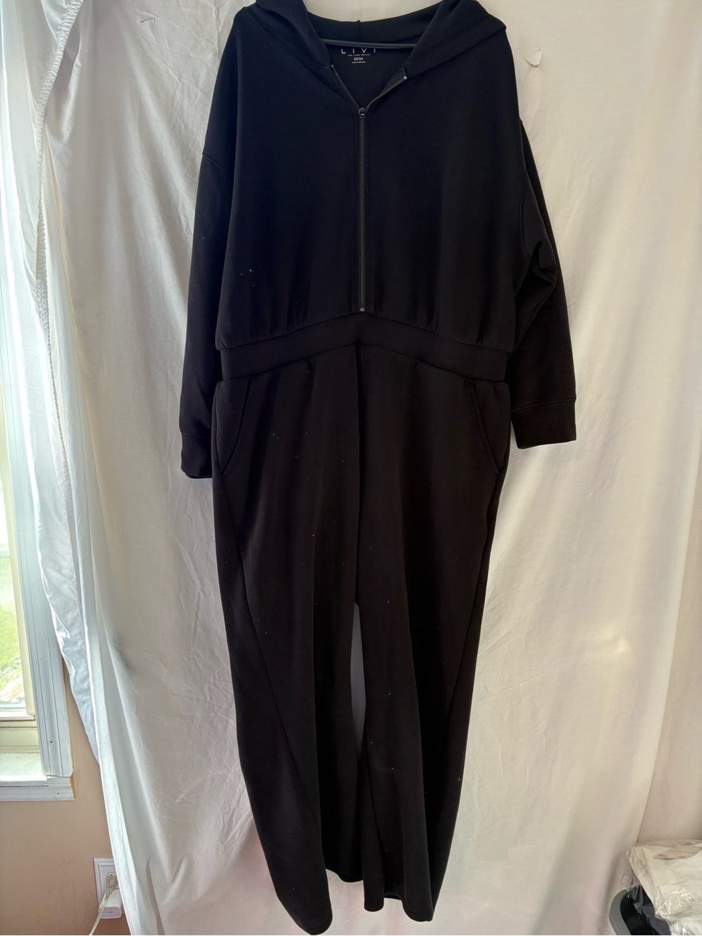 Lane Bryant Black Hooded Sweatshirt Zip-Front Jumpsuit